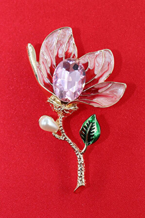 İncili Lilyum çiçeği broş. Yaka iğnesi pırlanta taşlı lilyum çiçeği broş. Kadın broş. Lilyum broş.