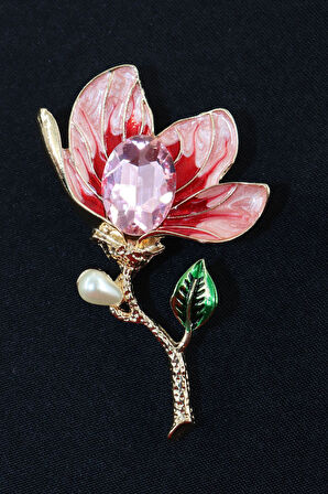 İncili Lilyum çiçeği broş. Yaka iğnesi pırlanta taşlı lilyum çiçeği broş. Kadın broş. Lilyum broş.