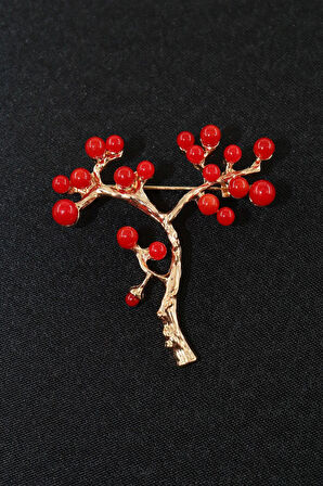 Kırmızı frenk üzümü broş. Yaka iğnesi frenk üzümü broş. Tasarım broş. Kadın broş. Frenk üzümü broş.