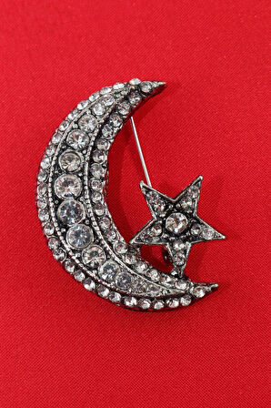 Taşlı Ay yıldız broş. Yaka iğnesi ay yıldız broş. Taşlı broş. Erkek broş. Kadın broş. Ay yıldız broş