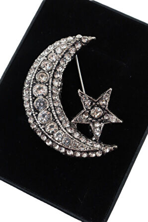 Taşlı Ay yıldız broş. Yaka iğnesi ay yıldız broş. Taşlı broş. Erkek broş. Kadın broş. Ay yıldız broş
