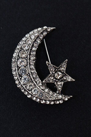 Taşlı Ay yıldız broş. Yaka iğnesi ay yıldız broş. Taşlı broş. Erkek broş. Kadın broş. Ay yıldız broş