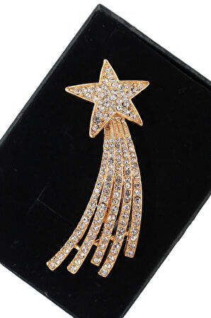 Gold kayan yıldız broş. Yaka iğnesi broş. Taşlı broş. Gold broş. Kadın broş. Erkek broş. Yıldız broş