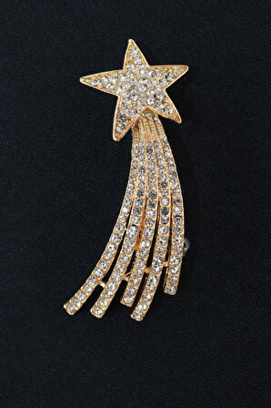 Gold kayan yıldız broş. Yaka iğnesi broş. Taşlı broş. Gold broş. Kadın broş. Erkek broş. Yıldız broş