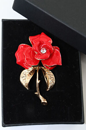 Kırmızı gül broş. Taşlı broş. Gold broş. Yaka iğnesi broş. Çiçek broş. Gül broş Erkek kadın broş.