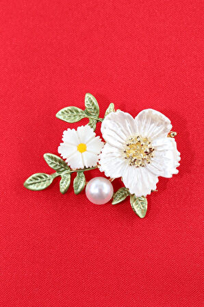 Bahar Çiçeği Incili Broş. Yaka Iğnesi Broş. Çiçek Broş. Taşlı Broş. Kadın Broş, Inci Broş. Broş