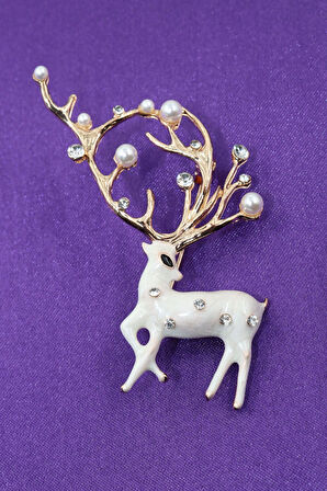 Ren Geyiği Broş. Taşlı Broş. Gold Broş. Yaka Iğnesi Broş. Kadın Broş. Geyik Broş. Broş.