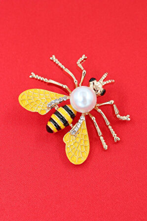 Taşlı Incili Arı Broş. Yaka Iğnesi Broş. Taşlı Broş, Incili Broş. Kadın Broş. Arı Broş. Gold Broş.