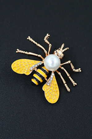 Taşlı Incili Arı Broş. Yaka Iğnesi Broş. Taşlı Broş, Incili Broş. Kadın Broş. Arı Broş. Gold Broş.