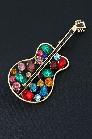 Gold Renkli, Gitar Broş. Taşlı Broş. Yaka Iğnesi Broş. Kadın Broş. Erkek Broş. Gitar Broş. Gold Broş