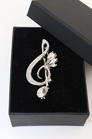 Gümüş Renkli, Nota Anahtarı Broş. Yaka Iğnesi Broş. Taşlı Tasarım Broş. Kadın Broş. Broş.