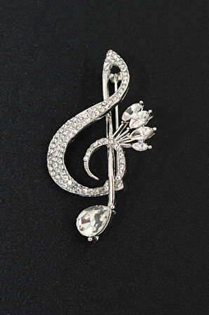 Gümüş Renkli, Nota Anahtarı Broş. Yaka Iğnesi Broş. Taşlı Tasarım Broş. Kadın Broş. Broş.