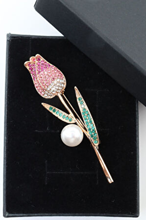Lale Broş. Taşlı Broş, Incili Broş. Yaka Iğnesi Broş. Kadın Broş. Erkek Broş. Unisex Broş. Gold Broş
