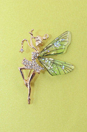 Peri Kızı Broş. Taşlı Tasarım Broş. Gold Renk Peri Kızı Broş. Yaka Iğnesi Broş. Kadın Broş. Broş.