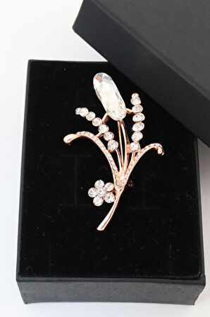 Gold Renk Çiçek Broş. Çiçek Tomurcuğu Broş. Taşlı Broş. Yaka Iğnesi Broş. Kadın Broş. Gold Broş.