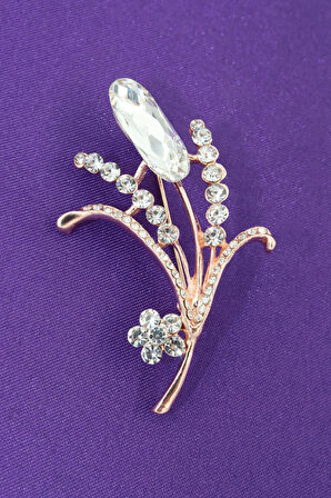 Gold Renk Çiçek Broş. Çiçek Tomurcuğu Broş. Taşlı Broş. Yaka Iğnesi Broş. Kadın Broş. Gold Broş.