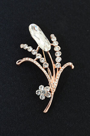 Gold Renk Çiçek Broş. Çiçek Tomurcuğu Broş. Taşlı Broş. Yaka Iğnesi Broş. Kadın Broş. Gold Broş.