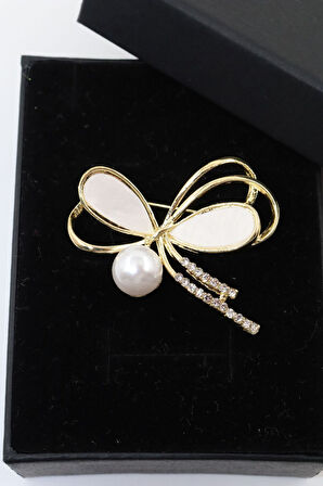 Taşlı Incili Fiyonk Broş. Yaka Iğnesi Broş. Taşlı Broş, Incili Broş, Gold Broş. Kadın Broş. Broş.