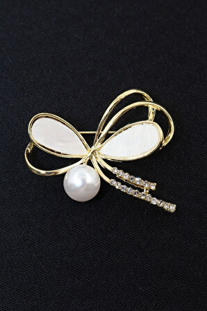 Taşlı Incili Fiyonk Broş. Yaka Iğnesi Broş. Taşlı Broş, Incili Broş, Gold Broş. Kadın Broş. Broş.