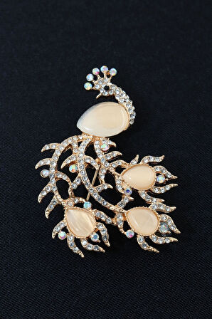 Gold Renk Tavus Kuşu Broş. Taşlı Broş, Gold Broş.yaka Iğnesi Broş. Kadın Broş. Tavus Kuşu Broş.