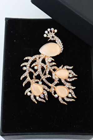 Gold Renk Tavus Kuşu Broş. Taşlı Broş, Gold Broş.yaka Iğnesi Broş. Kadın Broş. Tavus Kuşu Broş.