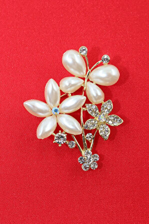 Kelebekli Yasemin Çiçeği Broş. Incili Taşlı Broş. Yaka Iğnesi Broş. Kadın Broş. Gold Broş Çiçek Broş