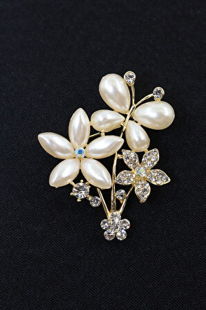 Kelebekli Yasemin Çiçeği Broş. Incili Taşlı Broş. Yaka Iğnesi Broş. Kadın Broş. Gold Broş Çiçek Broş