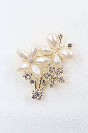 Kelebekli Yasemin Çiçeği Broş. Incili Taşlı Broş. Yaka Iğnesi Broş. Kadın Broş. Gold Broş Çiçek Broş