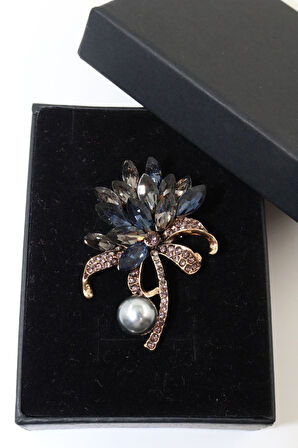 Lotus çiçeği broş. Taşlı tasarım broş, siyah lotus çiçeği broş. Yaka iğnesi broş. Kadın broş. Broş.