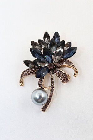 Lotus çiçeği broş. Taşlı tasarım broş, siyah lotus çiçeği broş. Yaka iğnesi broş. Kadın broş. Broş.