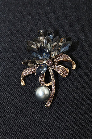 Lotus çiçeği broş. Taşlı tasarım broş, siyah lotus çiçeği broş. Yaka iğnesi broş. Kadın broş. Broş.