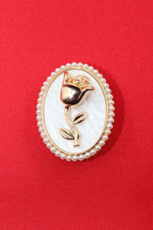 Gül Broş. Yaka Iğnesi Broş. Kadın Broş. Çiçek Broş. Gold Broş, Incili Tasarım Broş.