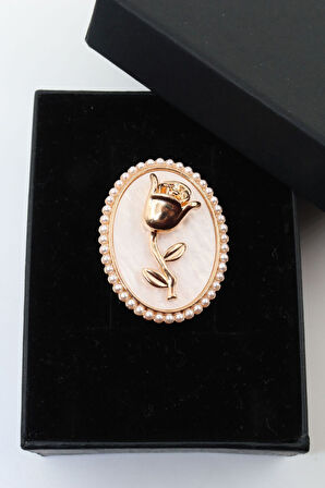 Gül Broş. Yaka Iğnesi Broş. Kadın Broş. Çiçek Broş. Gold Broş, Incili Tasarım Broş.