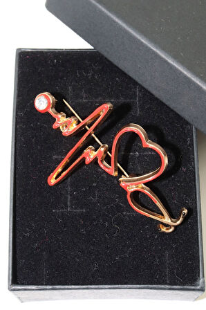 Stetoskop doktor broş. Taşlı tasarım broş. Yaka iğnesi broş. Kadın broş. Erkek broş. Broş.