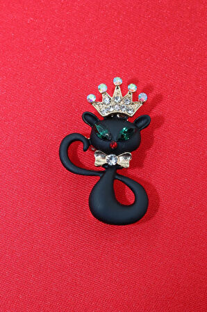 Kedi Broş. Kristal taşlı kedi broş. Taşlı tasarım broş. Yaka iğnesi broş. Kadın broş. Broş.