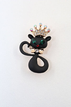 Kedi Broş. Kristal taşlı kedi broş. Taşlı tasarım broş. Yaka iğnesi broş. Kadın broş. Broş.