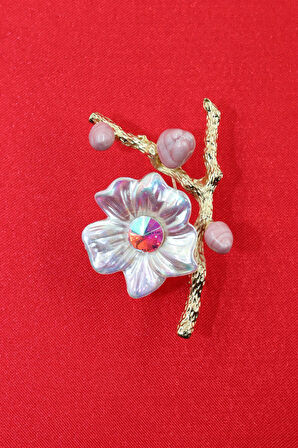 Çiçekli Erik Dalı Broş. Erik Çiçeği Broş. Yaka Iğnesi Broş. Erkek Kadın Broş. Taşlı Broş, Gold Broş.