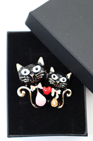 Kedi broş. Taşlı tasarım broş. Yaka iğnesi broş. Kadın broş. Broş. Erkek broş. Unisex.