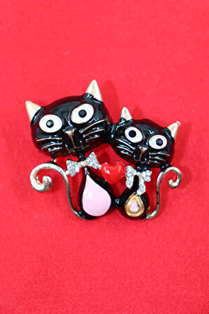 Kedi broş. Taşlı tasarım broş. Yaka iğnesi broş. Kadın broş. Broş. Erkek broş. Unisex.