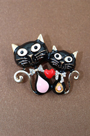 Kedi broş. Taşlı tasarım broş. Yaka iğnesi broş. Kadın broş. Broş. Erkek broş. Unisex.