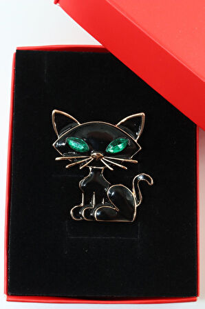 Kedi broş. Taşlı tasarım broş. Yaka iğnesi broş. Kadın broş. Broş. Erkek broş. Unisex
