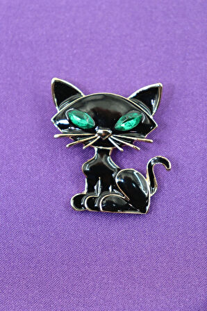 Kedi broş. Taşlı tasarım broş. Yaka iğnesi broş. Kadın broş. Broş. Erkek broş. Unisex
