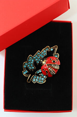 Yapraklı Uğur Böceği Broş. Taşlı Tasarım, Uğur Böceği Broş. Kadın Broş. Broş. Erkek Broş. Unisex.