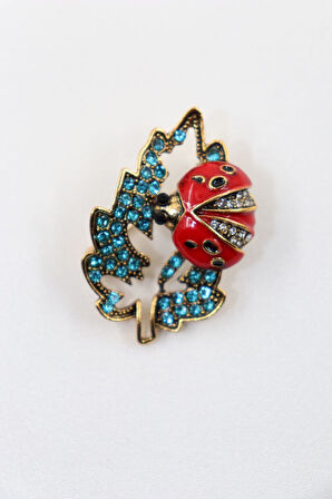 Yapraklı Uğur Böceği Broş. Taşlı Tasarım, Uğur Böceği Broş. Kadın Broş. Broş. Erkek Broş. Unisex.