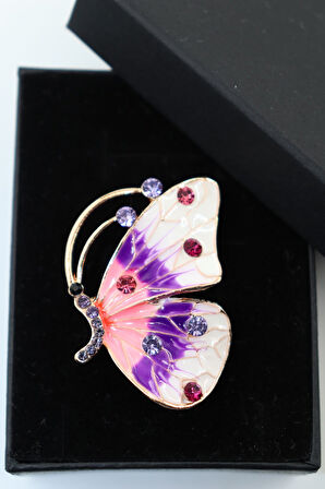 Kelebek broş. Kristal taşlı tasarım kelebek broş. Yaka iğnesi broş. Kadın broş. Broş.