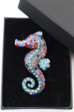 Deniz atı broş. Taşlı tasarım denizatı broş. Kadın broş. Broş. Erkek broş. Unisex.