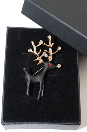 Geyik broş. Taşlı tasarım broş. Yaka iğnesi broş. Kadın broş. Broş.