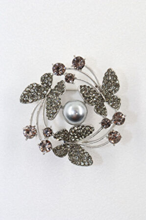 İncili Üçlü Kelebek Broş. Taşlı Broş. Yaka Iğnesi Broş. Kadın Broş. Kelebek Broş. Renk Gümüş Broş.