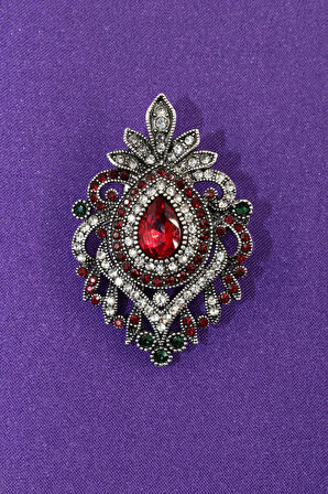 Yakut Broş. Kadın Yaka Iğnesi Broş. Yakut Taşlı Broş. Kadın Broş. Renk Gümüş Broş.