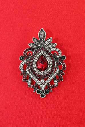 Yakut Broş. Kadın Yaka Iğnesi Broş. Yakut Taşlı Broş. Kadın Broş. Renk Gümüş Broş.